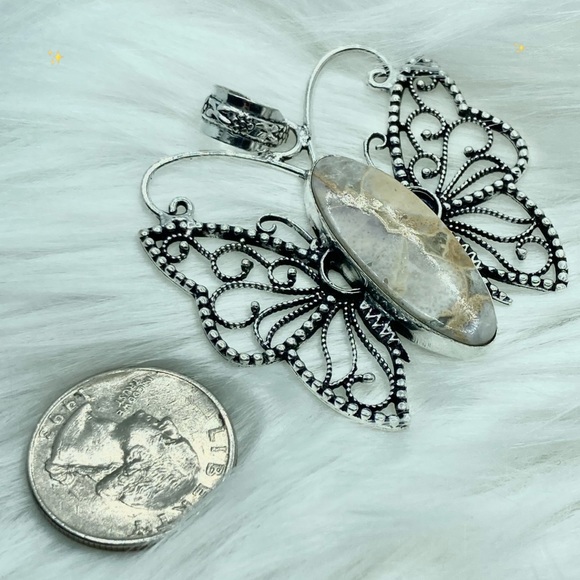 Natural Ocean Jasper Handmade Butterfly Pendant - Picture 5 of 5